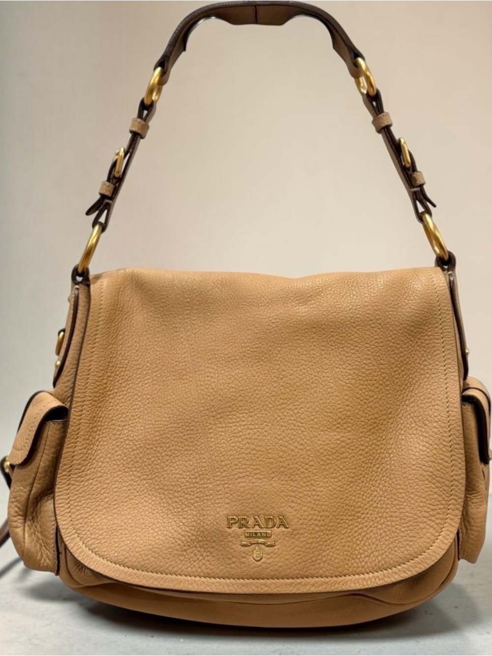 Prada Vitello Daino Tan Shoulder Bag | VERY GOOD Condition + Dust Bag